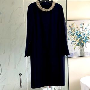 Navy blue Pearl beaded collar gorgeous dress